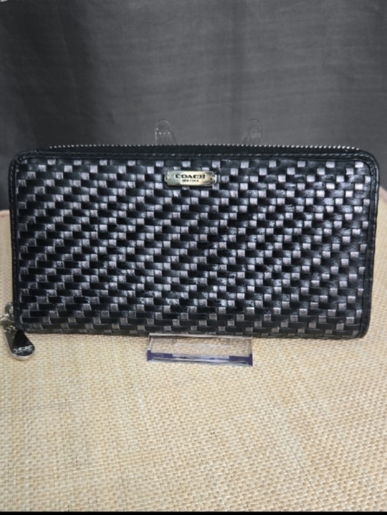 Coach Handbags - Coach Black Woven Zip-Around Wallet
